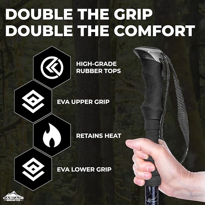 Cascade Mountain Tech Lightweight Aircraft-Grade Aluminum Trekking Poles with Extended Down Grip Plus Tip Kit - Image 3