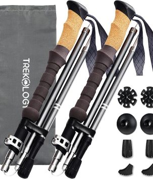 TREKOLOGY Trekking Poles Collapsible Nordic Hiking Poles - Cork Handle 2pc Ultralight Folding Walking Sticks, Hiking Sticks, Lightweight Aluminum Foldable Trekking Walking Sticks for Seniors Women Men